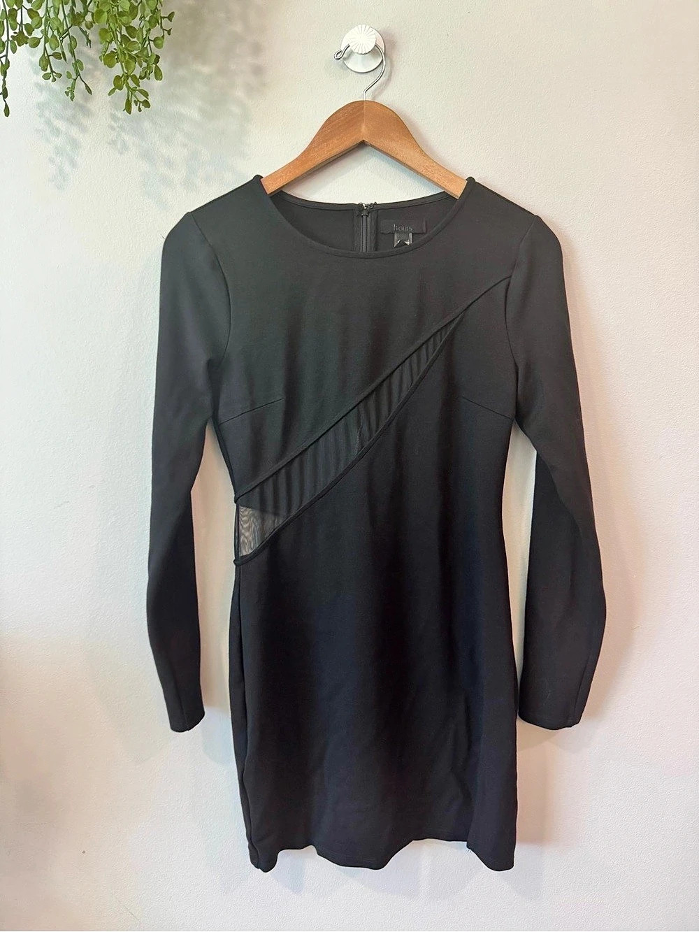h:ours Black Sheer Panel Mini Dress Sz L